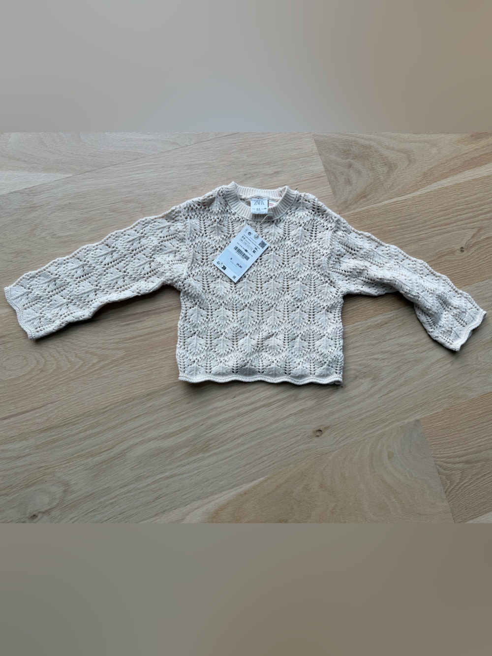 Zara Cream Openwork Pointelle Knit Sweater